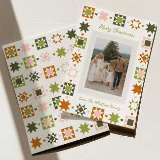 Kleurrijke Quilt Familie Kerstkaart