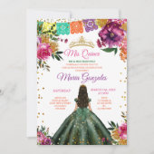 Kleurrijke Quinceañera Emerald Groene Bloem Verjaa Kaart (Voorkant)