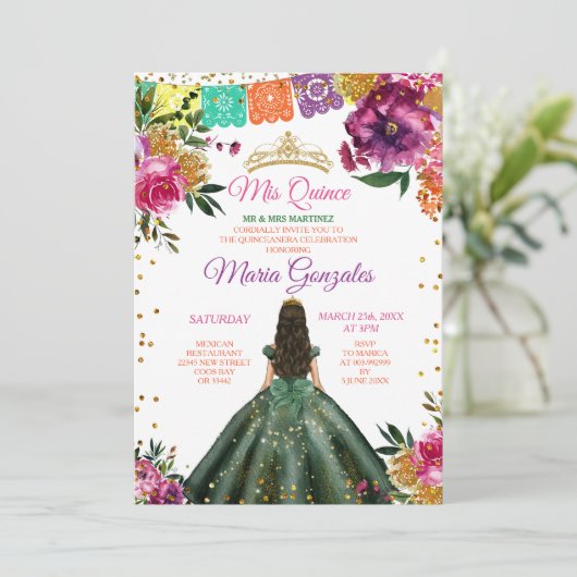 Kleurrijke Quinceañera Emerald Groene Bloem Verjaa Kaart (Staand voorkant)