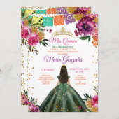 Kleurrijke Quinceañera Emerald Groene Bloem Verjaa Kaart (Voorkant / Achterkant)