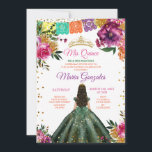 Kleurrijke Quinceañera Emerald Groene Bloem Verjaa Kaart<br><div class="desc">Quinceañera Emerald Groen Goud Kleurrijke Bloemen Verjaardag Kroon Uitnodiging Mis Quince Anos,  15e Verjaardag, </div>
