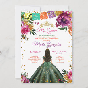 Kleurrijke Quinceañera Emerald Groene Bloem Verjaa Kaart
