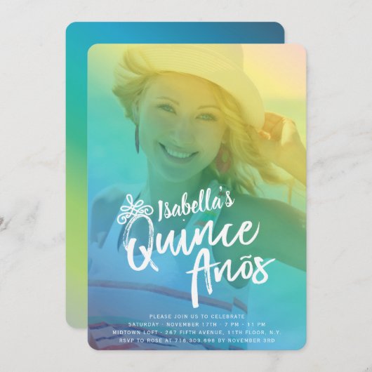Kleurrijke Quinceanera Meisje Verjaardagsfeestje U Kaart (Voorkant / Achterkant)