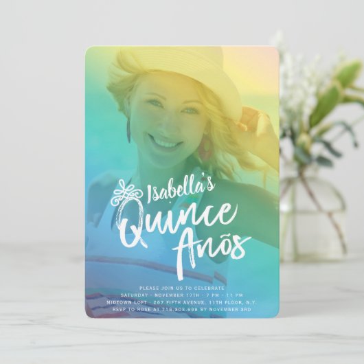 Kleurrijke Quinceanera Meisje Verjaardagsfeestje U Kaart (Staand voorkant)