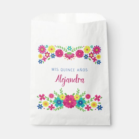 Kleurrijke Quinceañera Mexicaanse bloemen Papieren Bedankzakje (Voorkant)