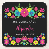 Kleurrijke Quinceañera Mexicaanse bloemen Papieren Kartonnen Onderzetters (Voorkant)