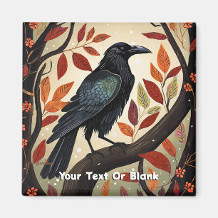 Kleurrijke raaf zit op een boom magneet