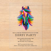 Kleurrijke Racehorse Derby Party Acryl Uitnodigingen (Voorkant)