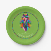 Kleurrijke Racehorse Derby Party Groen Papieren Bordje (Voorkant)