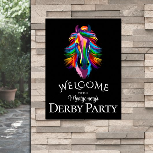 Kleurrijke Racehorse Derby Party Zwart Welkom Poster