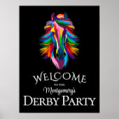 Kleurrijke Racehorse Derby Party Zwart Welkom Poster (Voorkant)