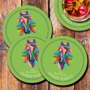 Kleurrijke Racehorse Green Derby Ronde Kartonnen Onderzetter