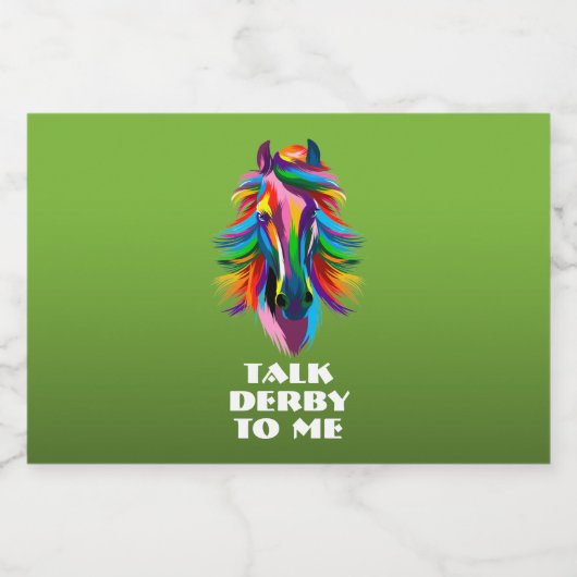 Kleurrijke Racehorse Talk Derby to Me Mini Likeurfles Etiket (Enkel label)