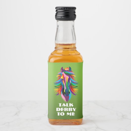 Kleurrijke Racehorse Talk Derby to Me Mini Likeurfles Etiket (Voorkant)