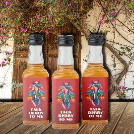 Kleurrijke Racehorse Talk Derby to Me Mini Likeurfles Etiket