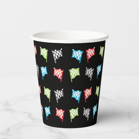 Kleurrijke Racing Vlaggen op Zwart Verjaardagsfees Papieren Bekers (Achterkant)