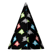 Kleurrijke Racing vlaggen op zwarte verjaardag Feesthoedjes (Achterkant)