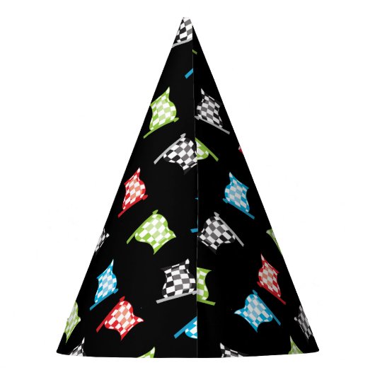 Kleurrijke Racing vlaggen op zwarte verjaardag Feesthoedjes (Achterkant)