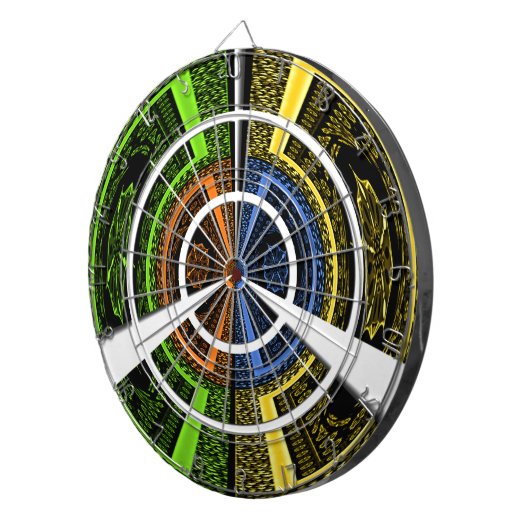 Kleurrijke Radial Art Print Dartbord (Voorkant Rechts)