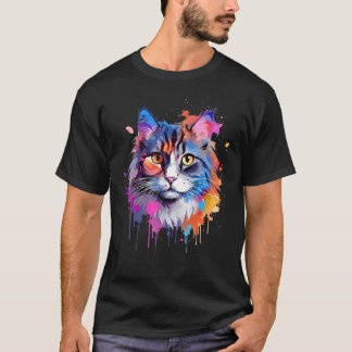 Kleurrijke Ragamuffin Kat Kop Splash Art T-shirt