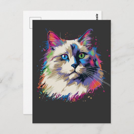 Kleurrijke Ragdoll kat Briefkaart (Voorkant / Achterkant)