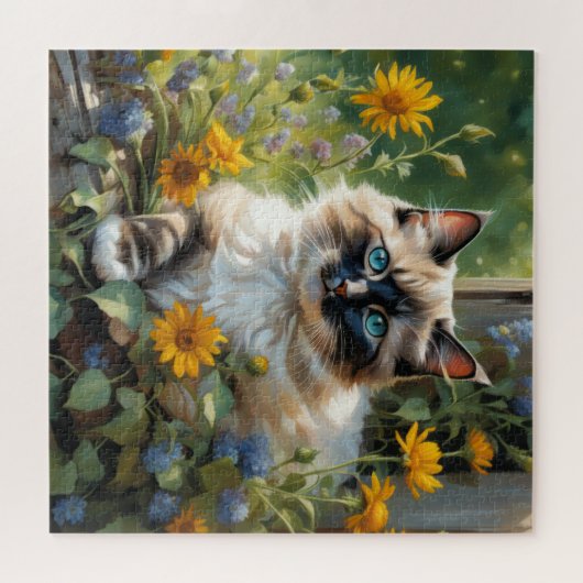 Kleurrijke Ragdoll Kat, Plezier en Uitdagend Legpuzzel (Horizontaal)