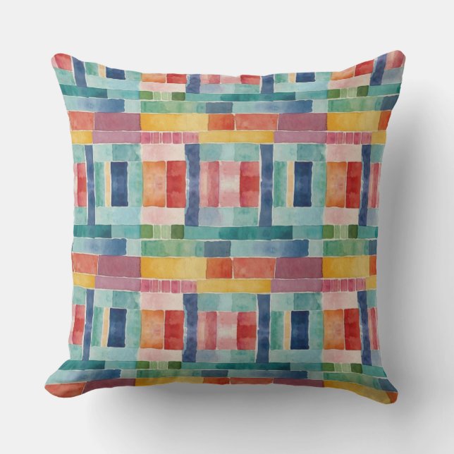 Kleurrijke Rainbow Abstract Paint Waterverf Patter Buitenkussen (Voorkant)