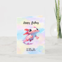 Kleurrijke Rainbow Axolotl Birthday Kaart