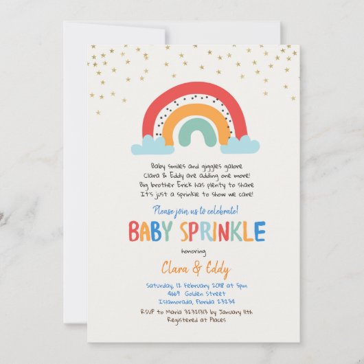 Kleurrijke Rainbow Baby Sprinkle Invitation Kaart (Voorkant)