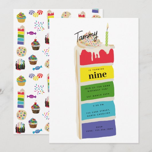 Kleurrijke Rainbow Birthday Cake Kids Verjaardagsf Kaart (Voorkant / Achterkant)