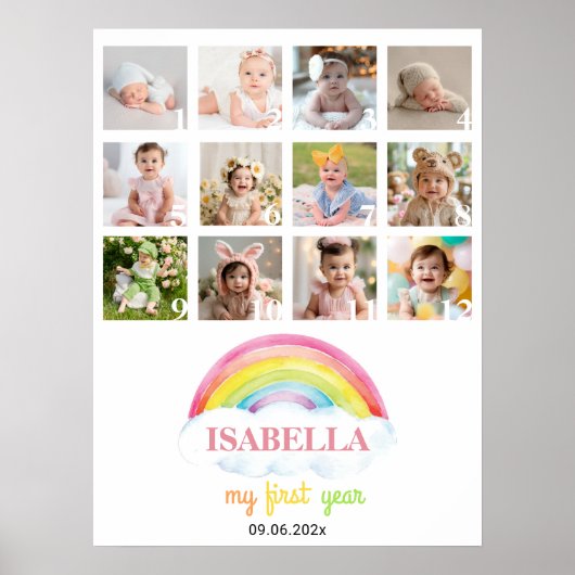 Kleurrijke Rainbow Birthday Photo Milestone Poster (Voorkant)