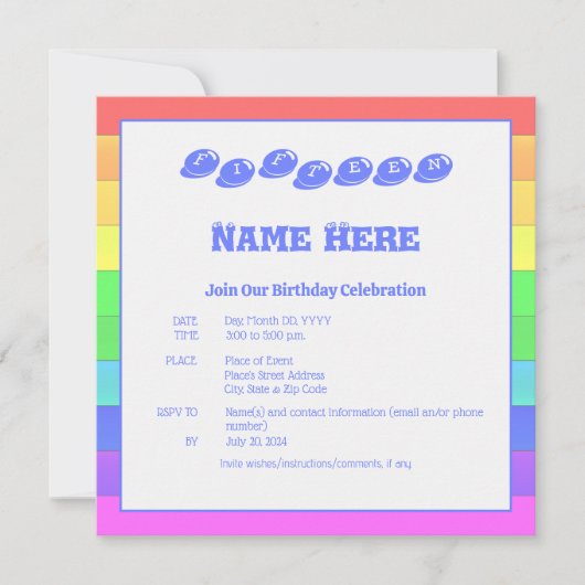 Kleurrijke Rainbow Blue Fun Kids Verjaardagsfeestj Kaart (Voorkant)