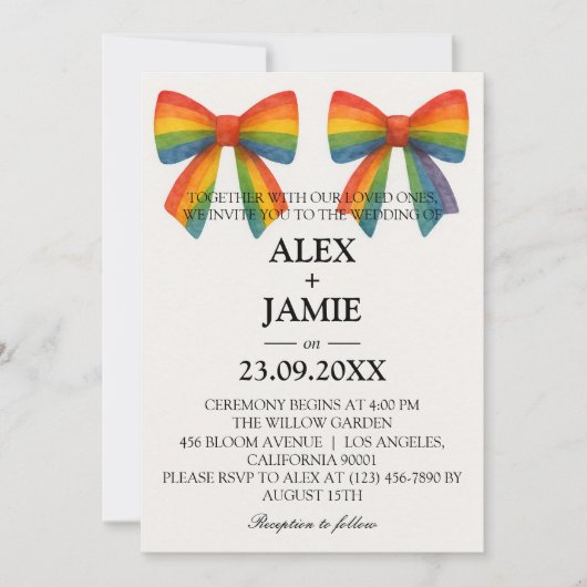 Kleurrijke Rainbow Bow bruiloft uitnodiging (Voorkant)