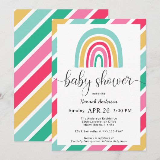 Kleurrijke Rainbow Bright Happy Baby shower Kaart (Voorkant / Achterkant)