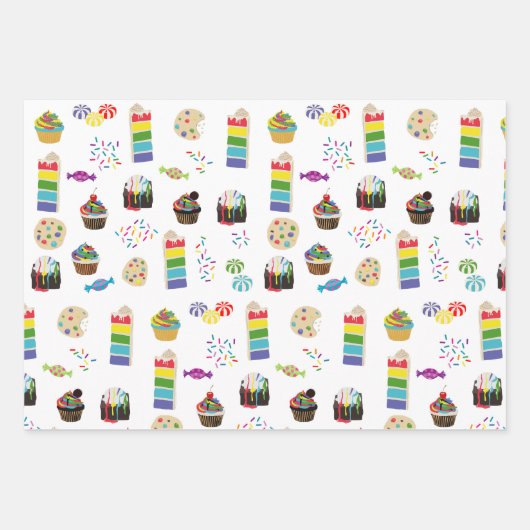Kleurrijke Rainbow Cake Desserts & Sprinkles Patro Inpakpapier Vel (Voorkant 2)