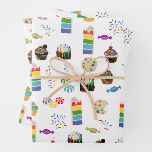 Kleurrijke Rainbow Cake Desserts & Sprinkles Patro Inpakpapier Vel (In situ)