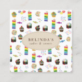 Kleurrijke Rainbow Cake Desserts & Sprinkles QR Co Vierkante Visitekaartje (Voorkant)