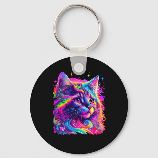 Kleurrijke Rainbow Cat Graphic Sleutelhanger (Voorkant)