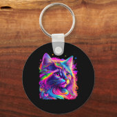 Kleurrijke Rainbow Cat Graphic Sleutelhanger (Voorkant)
