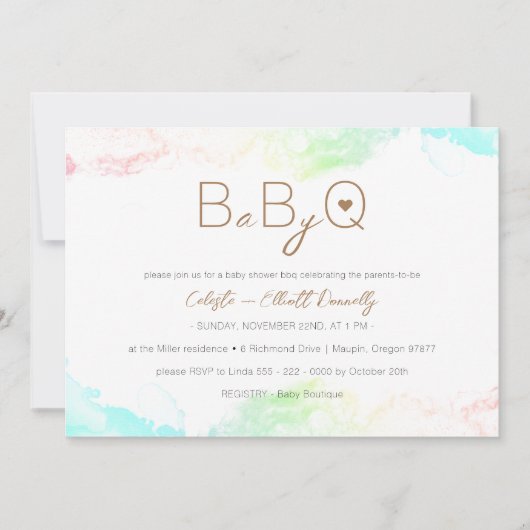 Kleurrijke Rainbow Clouds Baby-Q BBQ Baby shower Kaart (Voorkant)