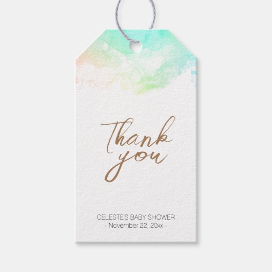 Kleurrijke Rainbow Clouds Baby shower dank u Cadeaulabel (Voorkant)