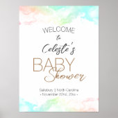 Kleurrijke Rainbow Clouds Wit Baby shower Welkom Poster (Voorkant)