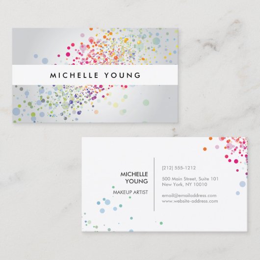 Kleurrijke Rainbow Confetti Bokehn op grijs Visitekaartje (Voorkant / Achterkant)