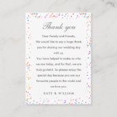 Kleurrijke Rainbow Confetti bruiloft dank u Plaatskaartje (Voorkant)