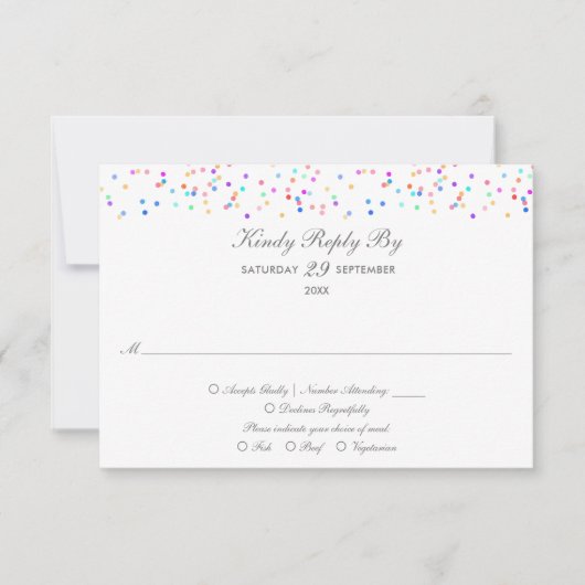 Kleurrijke Rainbow Confetti bruiloft RSVP Kaart (Voorkant)