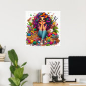 Kleurrijke Rainbow Crafting Girl Wall Poster Print (Thuiskantoor)