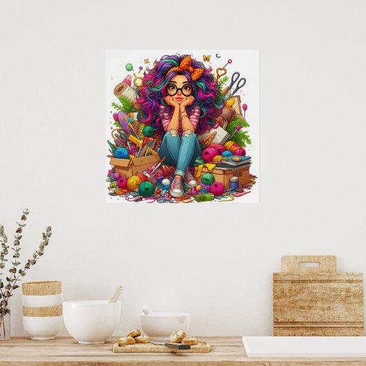Kleurrijke Rainbow Crafting Girl Wall Poster Print (Keuken)