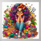 Kleurrijke Rainbow Crafting Girl Wall Poster Print (Voorkant)