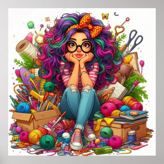 Kleurrijke Rainbow Crafting Girl Wall Poster Print (Voorkant)