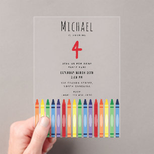 Kleurrijke Rainbow Crayons Kids Verjaardagsfeestje Acryl Uitnodigingen